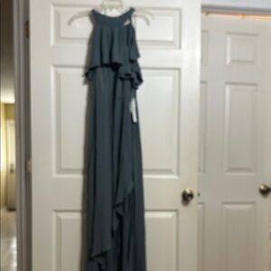 O'Neill Slate Blue Ruffle Halter Maxi Dress